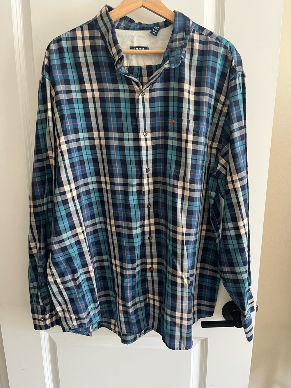 IZOD Men's Blue Plaid Long Sleeve Button Front Shirt Sz XL